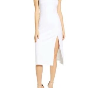 NWT Leith White Scoop Neck Midi Dress Bodycon Slit Stretch SIze: Medium